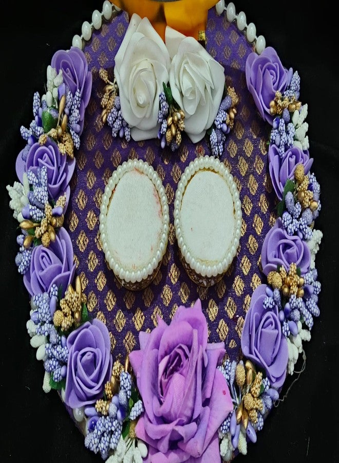 Mridang Handmade Just Engaged Engagement Ring tray ring holder platter with beautiful Floral work(anniversary/engagement/wedding ring platter/Decorative Tray/Marriage Decor) Lavender theme color - Image 3